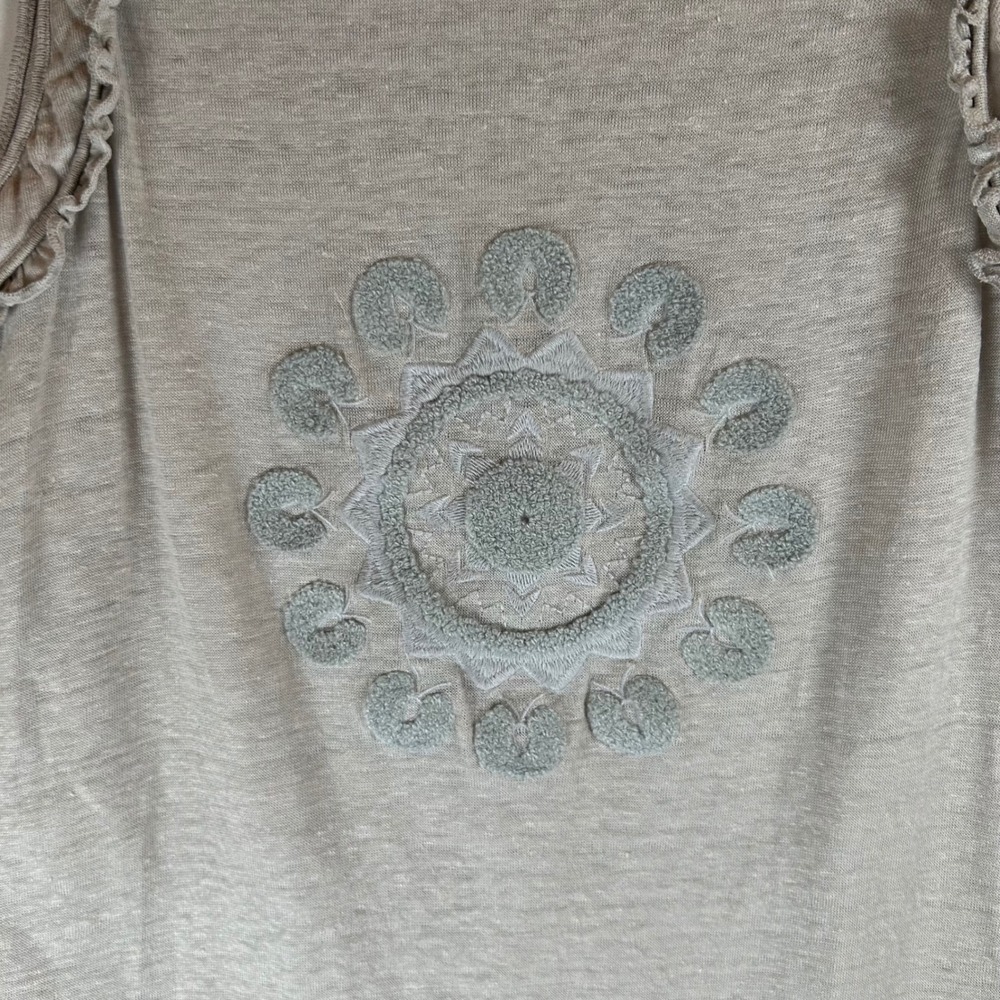 Sundance Womens XS Linen Embroidered Medallion Ruffle Tank Top Oatmeal Gray - Picture 8 of 8